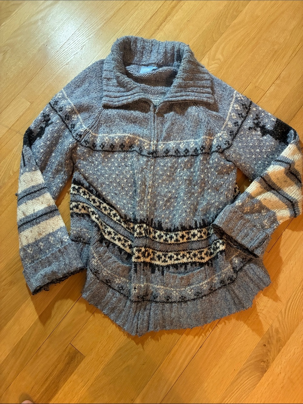Denver Hayes Blue-Grey Fair Isle Zip Cardigan
